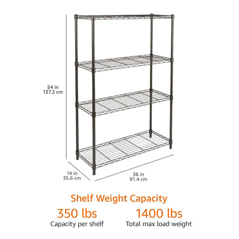 Built Tough Four Tier Steel Wire Rack Storage Shelving With Heavy Duty 350 Pounds Per Shelf Capacity And No Sweat Setup For Garage Organizing And Workshop Gear Storage