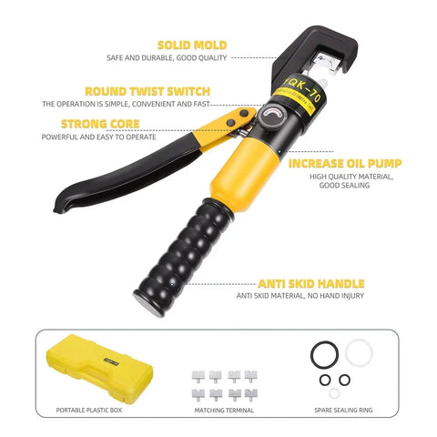Heavy Duty Hydraulic Crimping Pliers With Electric Terminals Machine Crimper Press Cable Lug Kit showing ergonomic anti-skid handle.
