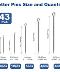 Stainless steel cotter pin assortment kit, 43 pieces in five sizes, front view