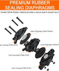 Exploded view of fuel pump with premium rubber sealing diaphragms for Pro Grade Fuel Pump Kit With Strainers And Oil Hose For 17HP To 25HP Lawn Mower Engines And Golf Carts Compatible With Kohler 7000 Series Cub Cadet Briggs And Stratton Mikuni John Deere Kawasaki Yamaha