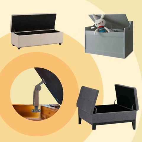 Top Tier Self Balancing Lid Support Hinges Smooth Anti Slam Spring Loaders Dark Bronze Cabinet Box Stays on various storage boxes.