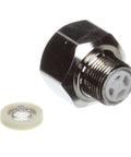 3/8-inch compression check valve assembly with chrome hex nut and white plastic valve insert.