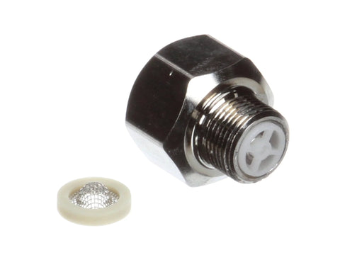 3/8-inch compression check valve assembly with chrome hex nut and white plastic valve insert.
