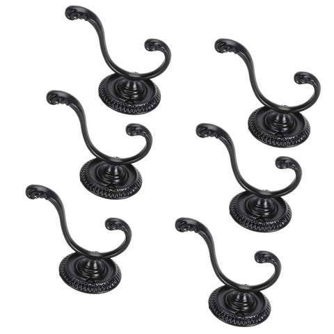 Heavy Duty Double Claw Wall Hooks, Vintage Style Metal Coat Racks With Full Setup Kit, six black oval hooks.