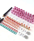 100 Piece TIG Welding Torch Kit With Glass Cup And Stubby Gas Lens For WP 17 18 26 Torches Includes Alumina Nozzles Collets Copper Cups