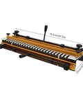 Heavy Duty Aluminum 24 Inch Manual Dovetail Jig Loaded With Killer Precision Router Bits and Rock Solid Cam Lock Clamps for dead straight furniture joinery tasks, displayed from an angled top view.