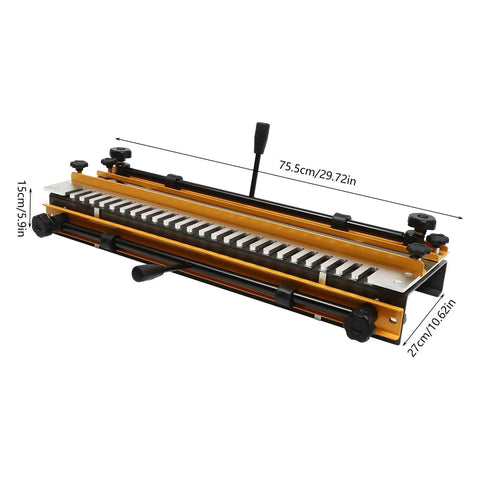 Heavy Duty Aluminum 24 Inch Manual Dovetail Jig Loaded With Killer Precision Router Bits and Rock Solid Cam Lock Clamps for dead straight furniture joinery tasks, displayed from an angled top view.
