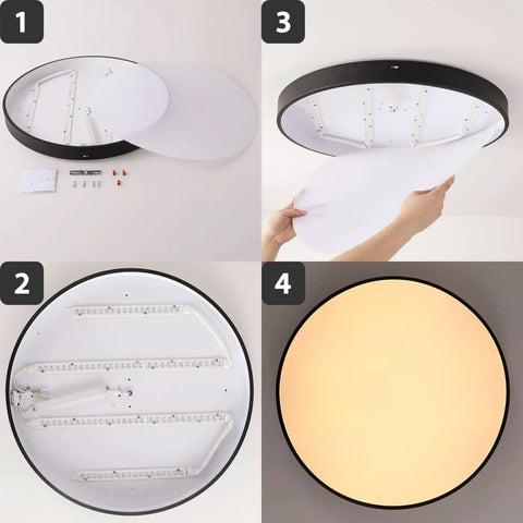 24 Inch Black LED Flush Mount Ceiling Light Modern Large Round Fixture Brighten Up Space 40W Ceiling Lamp installation steps
