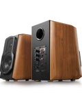 S1000MKII Audiophile Active Bookshelf Speakers 2.0 with wood finish, rear panel controls, 120W Class D amp, and Bluetooth 5.0.