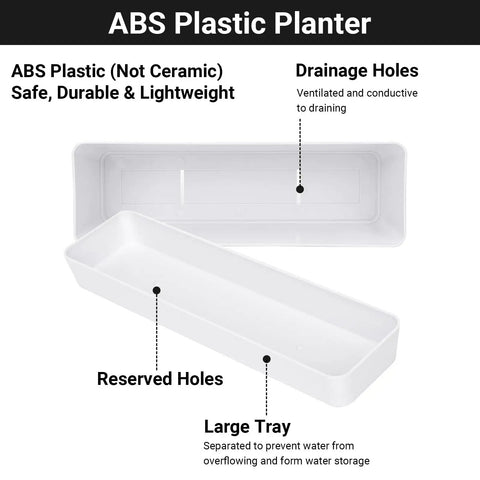 16 Inch Window Box Planter With Tray Lightweight Plastic Rectangular Pot For Balcony Or Windowsill Great For Herbs Succulents Cacti Flowers Or Faux Plants With Drainage Holes And Attached Saucer shown with drainage and reserved holes