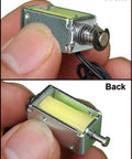 Front and back view of 12V DC Micro Push Pull Solenoid Actuator with 4mm stroke for precise linear motion in automation projects.