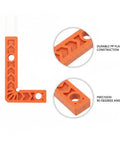 Dead Straight 90 Degree Woodworking Jig For Square Corner Assembly, No Sweat L Shape Positioner built from thick orange plastic.
