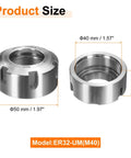 Er32 Collet Clamping Nut Featuring Dynamic Balance Holes And M40 Threading Built From Rock Solid 40Cr Alloy Steel For Heavy Duty Cnc Lathe Chuck Milling Tool Holders Bright Silver Finish, shown with size dimensions.