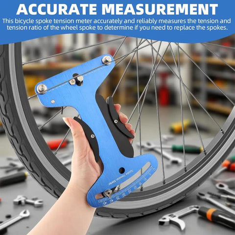 Dead On Bicycle Spoke Tension Meter For Road And City Bikes Heavy Duty Premium Aluminum Tensiometer held for precise readings.