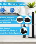 Replacement Kit For Water Filter System Elements With Wing Nuts Washers And Silicone Blocking Plugs, fits Berkey models