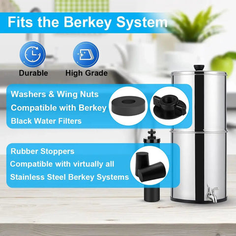 Replacement Kit For Water Filter System Elements With Wing Nuts Washers And Silicone Blocking Plugs, fits Berkey models