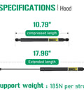 Lexus Hood Lift Supports Struts Shocks For IS F 2008 2013, IS250 2006 2015, IS300 2005, IS350 2006 2015 185N Per Strut 2 Pack PM1050, lengths shown