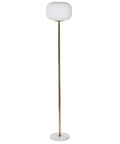 Tall Metal Floor Lamp With Round Ribbed Shade For Living Room, white contemporary standing lamp with a slender gold stem.