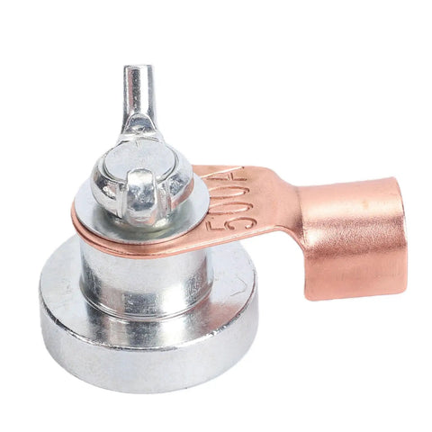 Super Solid 4 Pack Of Jiawu Magnetic Welding Ground Clamps For Garage Work. Heavy Duty Brass Design showing copper contact.