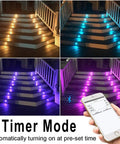 Lit LED Deck Lights Kit 10 Pack RGBW Recessed Low Voltage In Ground Lighting with Smartphone Control on stairs