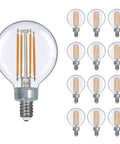 G16.5 LED Globe Bulb E12 Candelabra 40W Equivalent, 2700K Warm White, 350 Lumens, AC120V 3.8W, Dimmable And Flicker-Free, 12 Pack