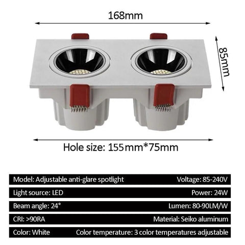 Top Shelf 24W LED Recessed Downlights With Quick Gimbal Retrofit Fit Triple Color Temp Swap, view of dual adjustable spotlight.