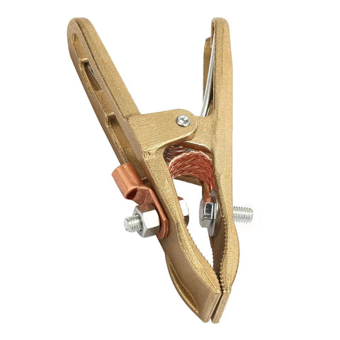 Premium 500 Amp Brass Welding Ground Clamp With A-Shape Grip designed for auto shops and oil rigs, showcasing durability and reliability.