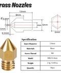 Diagram and specifications for 30 Pack 0.4mm Brass Nozzles for Ender 3 V2 and Creality CR10 Series 3D Printer With Storage Box