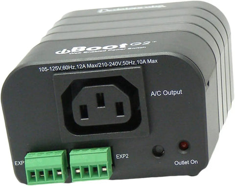 Rear view of Web Power Switch With Cloud Remote Control And Built In Two Port Network Switch For Easy Remote Reboot Single Outlet NEMA 5 15