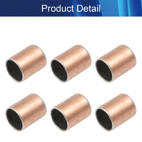 Badass Oilless Bushings With Hella Smooth Sleeve Bearings Built Different Using A Carbon Steel Base To Keep Things Running Sweet For Heavy Machinery 14X16X20mm Plain Bearings 10 Pack viewed from above showing six bronze sleeve bearings.