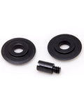Imperial TC1C tube cutter repair kit components: two black wheels and a screw, top view