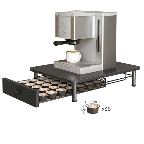 Coffee Pod Drawer Organizer For K Cup Pods, 35 Capacity Sliding Mesh Storage Basket under coffee machine on countertop