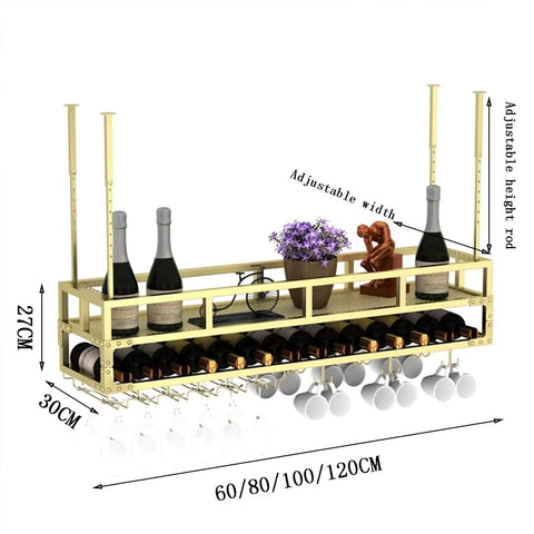 Hanging Wine Glass Rack Ceiling Mount With Adjustable Telescoping Arm, Overhead Bottle And Glass Holder in kitchen setting