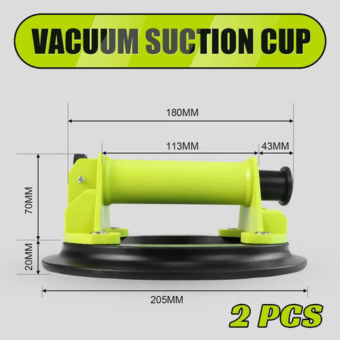 Front view of DEWINNER 8-inch glass suction cup lifter, neon yellow-green, heavy-duty, 2-pack