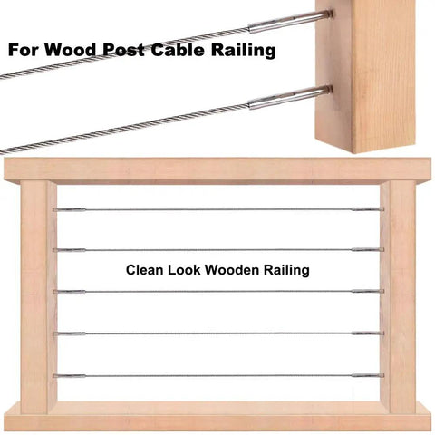 3/16 Inch T316 Stainless Steel Cable Railing Hardware System Kit for Wood Posts installed on wooden deck railing