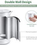 Ultra Compact 0.6L Electric Kettle Travel Ready On The Go Stainless Steel Mini Hot Water Boiler Double Wall Cool Touch Portable Teapot Auto Shut Off Boil Dry Protection 120V 800W White Finish showing double wall design