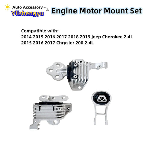 Three Piece Engine And Transmission Mount Kit For Jeep Cherokee 2014 To 2019 And Chrysler 200 2015 To 2017 Replacement For 3378 3380 3308 Steel And Aluminum Chassis Mount Ready To Go