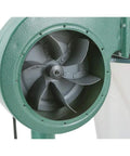 Close-up of 1 HP fan blade in Rugged 1 HP Shop Dust Collector Built To Rip Through Nasty Sawdust And Wood Chips Fast.