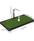 Indoor Golf Swing Trainer With Real Turf Mat, Suction Pad Base, Adjustable Ball Mount Height shown with dimensions