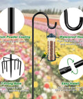 Heavy Duty 84 Inch Shepherds Hook For Outdoor Use With 7 Prong Base Sturdy Bird Feeder Pole, shown with bird feeder installed.
