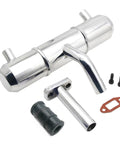 Beefed Up Aluminum Twin Tuning Exhaust Pipe Kit For 1/5 Scale RC Cars Fits HPI Rovan King KM Baja 5B 5T 5SC SS Buggy Truck Includes Exhaust Pipe Gasket And Connecting Tube Boosts Power And Style product image showing components including aluminum pipes, gasket, and connecting tube.