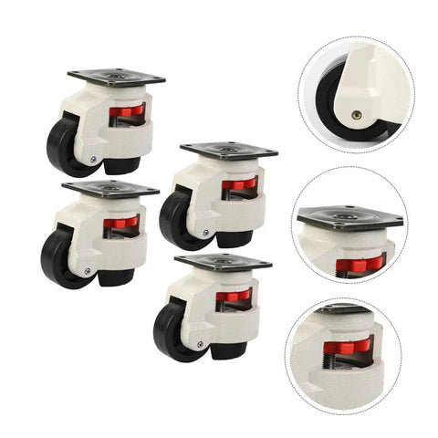 Four Pack GD80F Heavy Duty Leveling Casters For Workbenches And Transport Wheels With 500 Kg Load Capacity Adjustable Swivel Plate Casters And PU Wheels For Industrial Equipment Support, four caster set