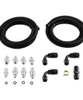 Easy Install Universal Power Steering Pump Hose Kit Return To Reservoir Hose Kit Compatible With GM LS Swap LS1 LS3 High Temp Durable Nylon Fiber Woven Cover With Stainless Steel Wire Mesh Sleeve Waterproof Wear Resistant, featuring a set of hoses and connector fittings.