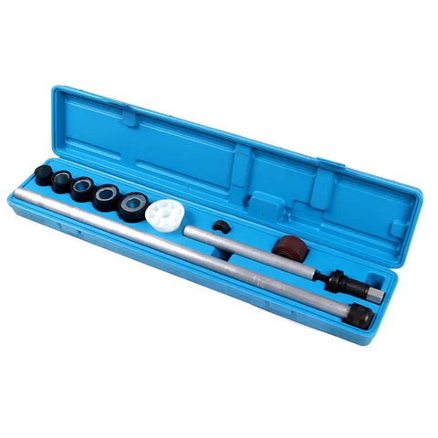 All In One Universal Engine Bearing Installation And Disassembly Tool Kit with driving shaft and split driving plates in blue case