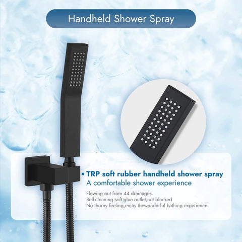Matte black handheld spray of Dope Wall Mount 3-Function Shower System With Handheld Spray and Waterfall Tub Spout