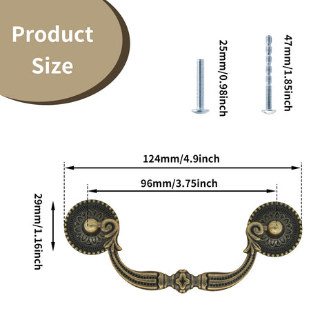 Four Pcs Vintage Bronze Bail Drop Drawer Pull Handles Set With Screws For Cabinets Furniture Kitchen Wardrobe And Cupboard