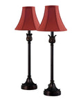 Buffet Table Lamps Set Of 2 With Bronze Finish And Burgundy Fabric Shade, 25.75 Inches Tall, side view