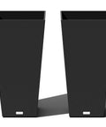 Indoor Outdoor Taper Planter Set Of 2 Dope 30 Inch Black Plastic Resin Planters For Patios Entrances And Railings, front view