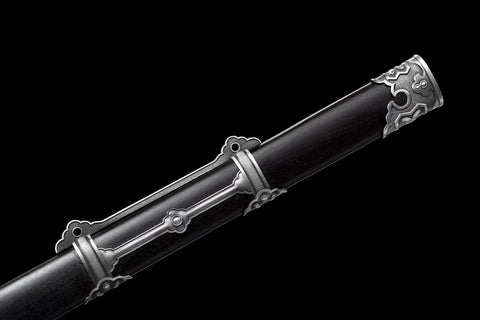 Ring Pommel Song Dao Hand Forged High Manganese Steel Blade With Rosewood Scabbard And Exclusive Alloy Fittings close-up