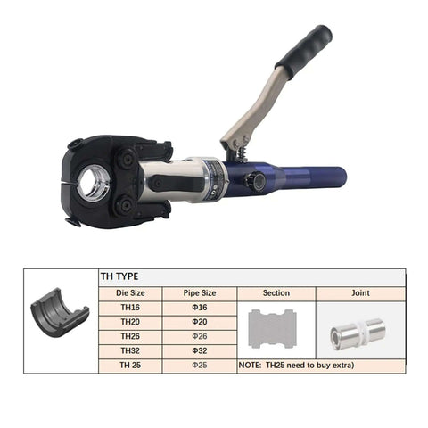 Heavy Duty Hydraulic Copper Pipe Press Tool With U TH M V Dies, 60 kN, 15mm Stroke, Half Inch To 1 Inch Range, Pro Grade, 16.5 Inch Length
